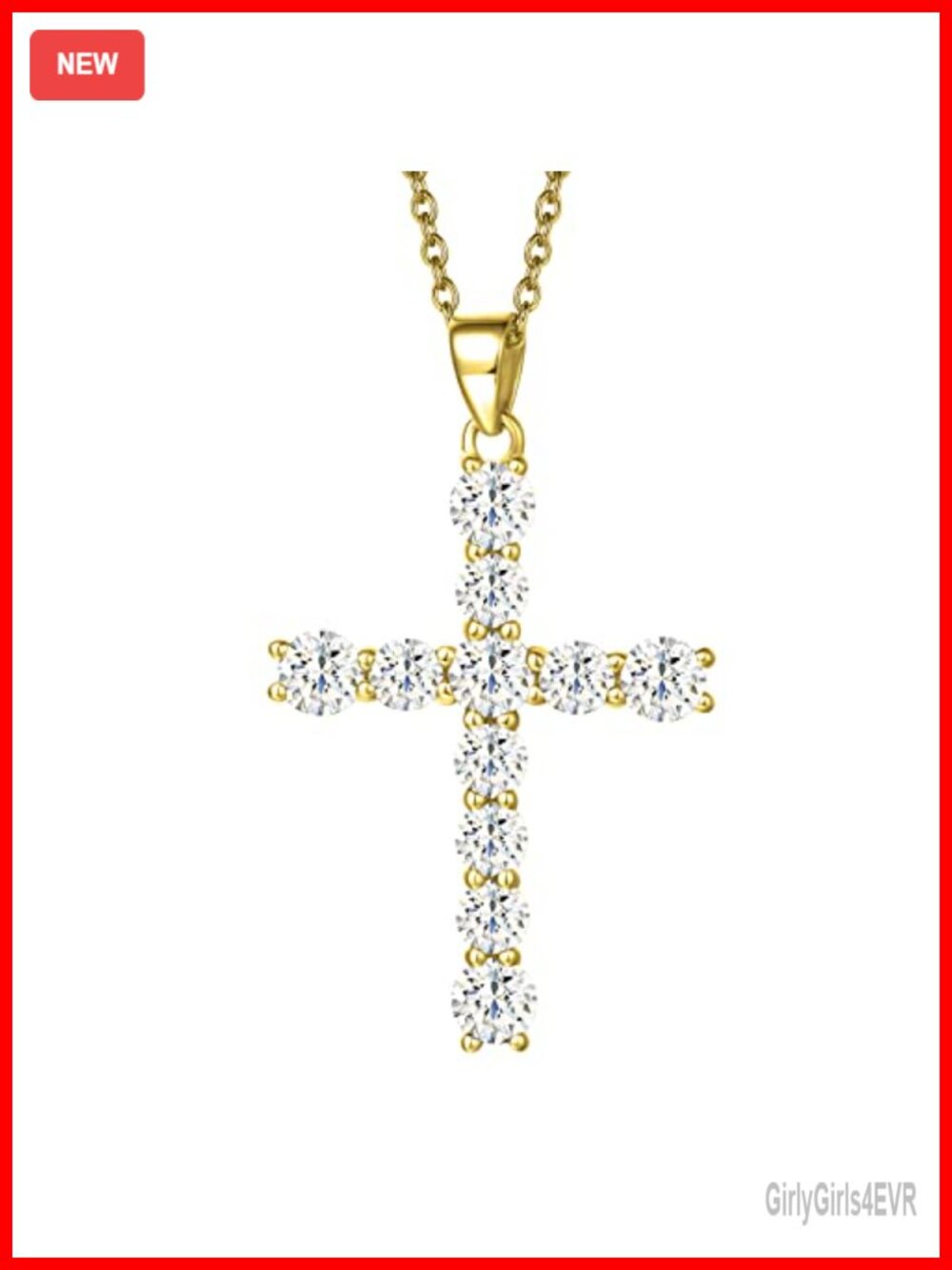 14K Yellow Gold Plated Sterling Silver Cross Necklace CZ Pendant 18 Inch